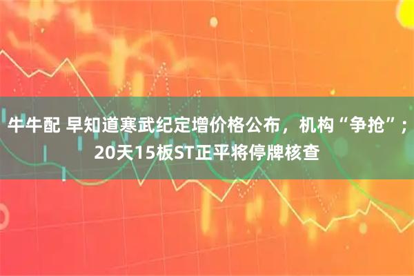 牛牛配 早知道寒武纪定增价格公布，机构“争抢”；20天15板ST正平将停牌核查